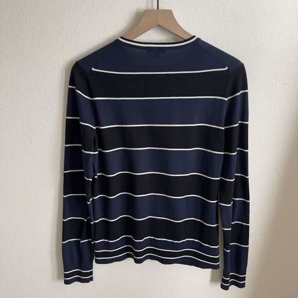 Brooks Brothers Sweater Womens Large Navy Striped Button Up Cotton Preppy Office - Picture 6 of 13